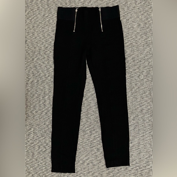 Zara Black Thick Leggings with Front Zippers Trafaluc Collection Size:Large - Picture 3 of 8